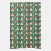 Classic Green Christmas Tree Pattern Holiday キッチンタオル (縦)