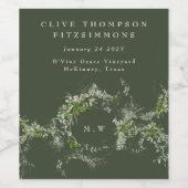 Classic Green Eucalyptus Wreath Monogram Wedding ワインラベル (シングルラベル)