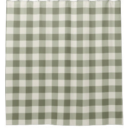 Classic Green Farmhouse Gingham Style シャワーカーテン