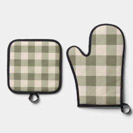 Classic Green Farmhouse Gingham Style 鍋つかみ&鍋敷きセット