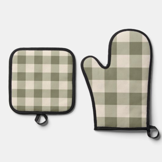Classic Green Farmhouse Gingham Style 鍋つかみ&鍋敷きセット (正面)