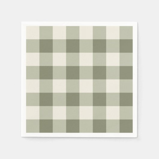 Classic Green Farmhouse Gingham Style Napkins スタンダードカクテルナプキン (正面)