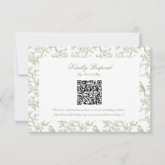 Classic Green Floral and Bird Toile QR code RSVP (正面)