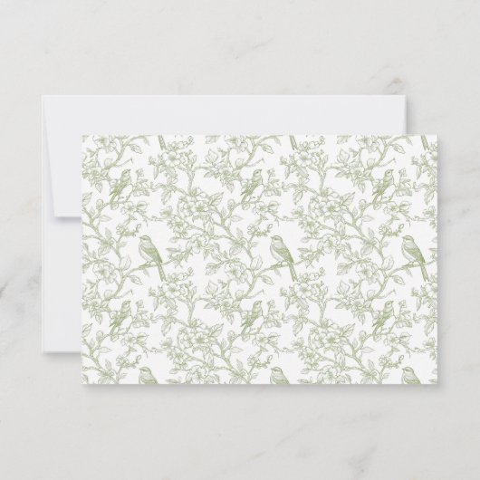 Classic Green Floral and Bird Toile QR code RSVP (裏面)