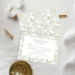 Classic Green Floral Garden Toile Response Card 出欠カード