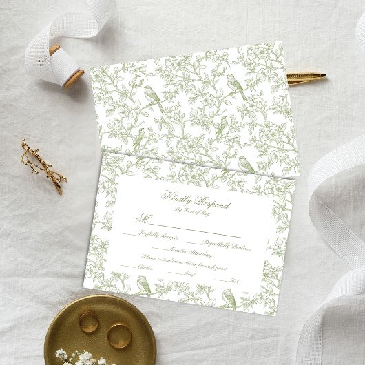 Classic Green Floral Garden Toile Response Card 出欠カード