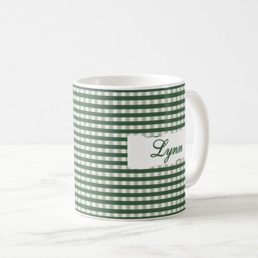 Classic Green Gingham Personalized Name  コーヒーマグカップ (正面右)