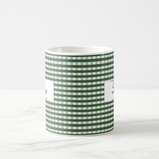 Classic Green Gingham Personalized Name  コーヒーマグカップ (中央)