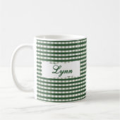 Classic Green Gingham Personalized Name  コーヒーマグカップ (左)