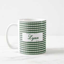 Classic Green Gingham Personalized Name  コーヒーマグカップ