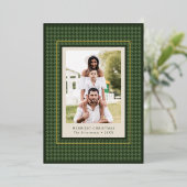 Classic Green Houndstooth Pattern Christmas Photo 箔シーズンカード (立ち正面)
