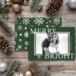 Classic Green Merry & Bright Bold Snowflake Photo シーズンカード