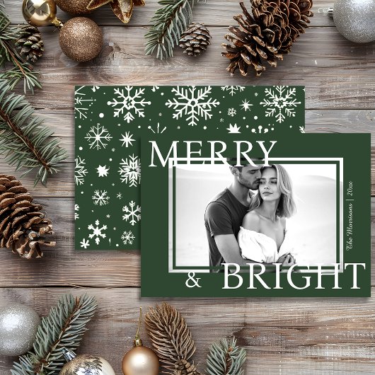 Classic Green Merry & Bright Bold Snowflake Photo シーズンカード