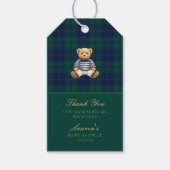 Classic Green Navy Plaid Bear Baby Shower  ギフトタグ (正面)