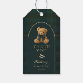 Classic Green Navy Plaid Teddy Bear Baby Shower ギフトタグ