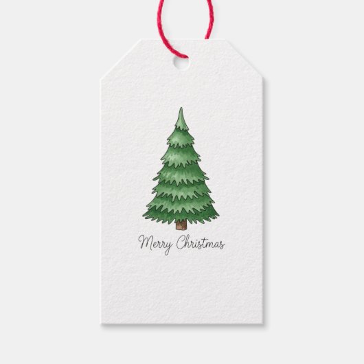 Classic Green Pine Tree Happy Holidays Tag ギフトタグ (正面)