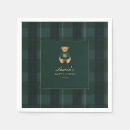 Classic Green Plaid Bear Baby Shower  スタンダードカクテルナプキン