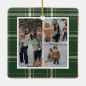 Classic Green Plaid Family 4 Photo Holiday セラミックオーナメント (裏面)