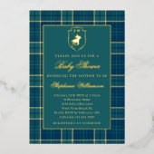Classic Green Plaid Polo Equestrian Baby Shower 箔招待状 (正面)