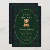 Classic Green Plaid Teddy Bear Baby Shower 招待状 (正面/裏面)