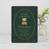 Classic Green Plaid Teddy Bear Baby Shower 招待状 (スタンド正面)