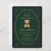 Classic Green Plaid Teddy Bear Baby Shower 招待状 (正面)