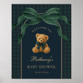 Classic Green Plaid Teddy Bear Baby Shower Welcome ポスター (正面)