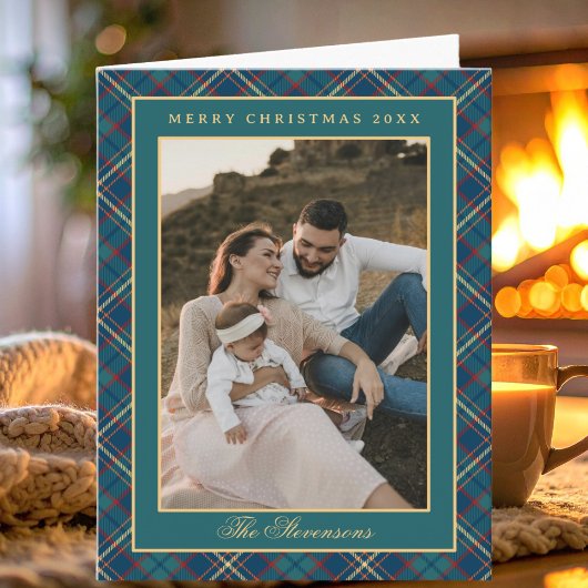 Classic Green Plaid Vintage Photo Christmas Folded シーズンカード
