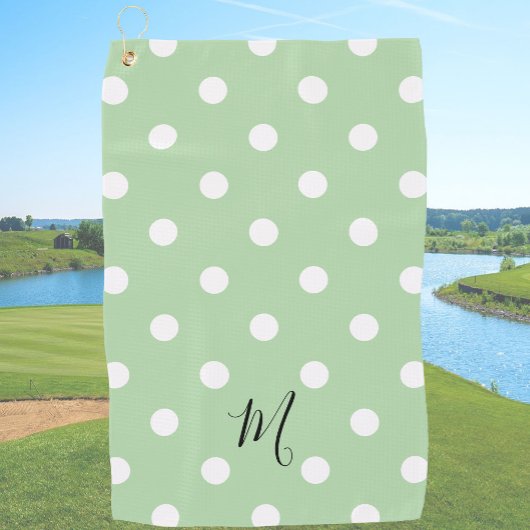 Classic Green Polka Dots Pattern Monogram ゴルフタオル