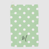 Classic Green Polka Dots Pattern Monogram ゴルフタオル (正面)