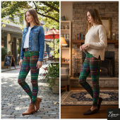 Classic Green Red Square Christmas Tartan レギンス