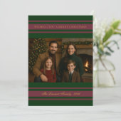 Classic Green Red Stripe Christmas Family Photo シーズンカード (スタンド正面)