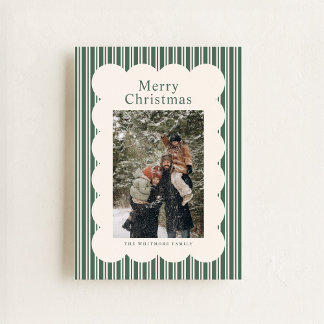 Classic Green Stripe Photo Holiday Card シーズンカード