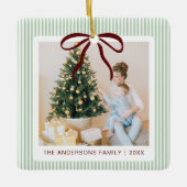 Classic Green Stripes Red Bow Christmas  セラミックオーナメント (正面)