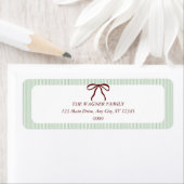 Classic Green Stripes Red Bow Christmas ラベル (インサイチュ)