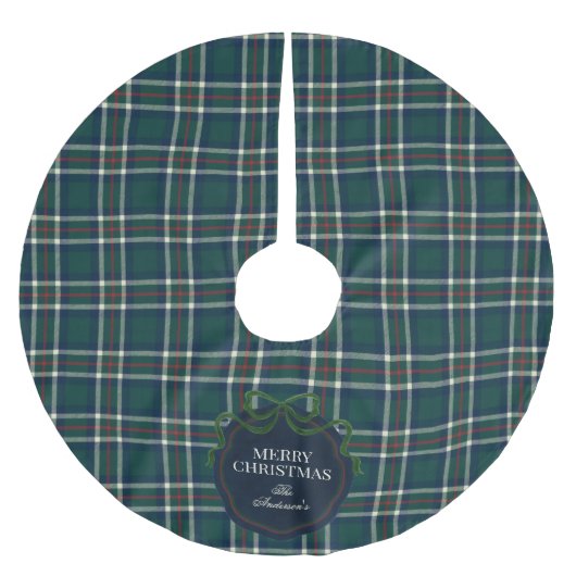 Classic Green Tartan Plaid Custom Tree Skirt ブラッシュドポリエステルツリースカート (正面)