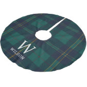 Classic Green Tartan Plaid Monogram Christmas ブラッシュドポリエステルツリースカート (アングル)