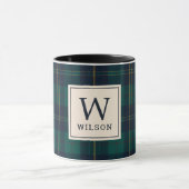 Classic Green Tartan Plaid Monogram Christmas マグカップ (中央)