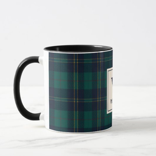 Classic Green Tartan Plaid Monogram Christmas マグカップ (左)