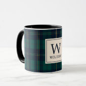 Classic Green Tartan Plaid Monogram Christmas マグカップ (正面左)