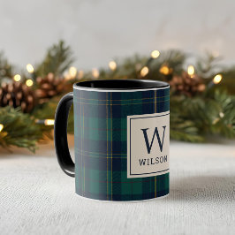 Classic Green Tartan Plaid Monogram Christmas マグカップ