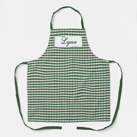 Classic Green & White Gingham | Personalized Name エプロン (正面)