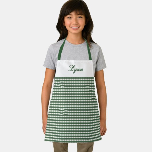 Classic Green & White Gingham | Personalized Name エプロン (インサイチュ)