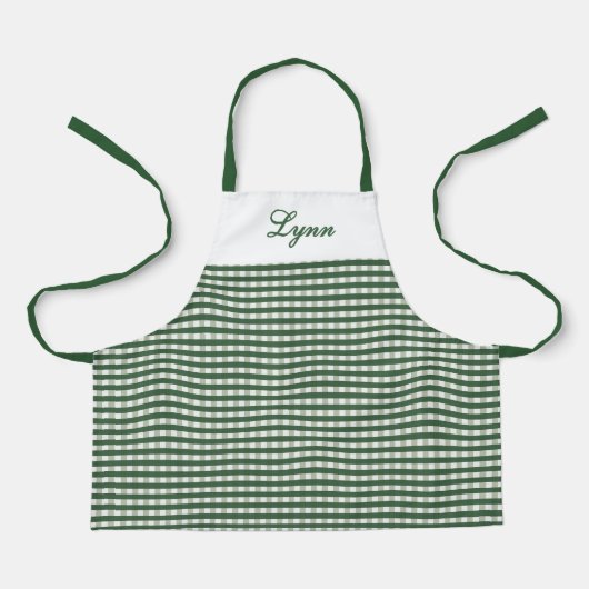Classic Green & White Gingham | Personalized Name エプロン (正面)
