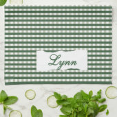 Classic Green & White Gingham | Personalized Name キッチンタオル (折り畳み)