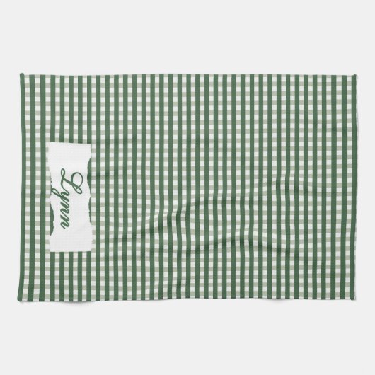 Classic Green & White Gingham | Personalized Name キッチンタオル (横)
