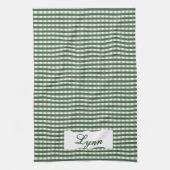 Classic Green & White Gingham | Personalized Name キッチンタオル (縦)