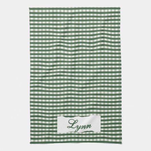 Classic Green & White Gingham | Personalized Name キッチンタオル (縦)
