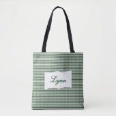 Classic Green & White Gingham | Personalized Name トートバッグ (正面)