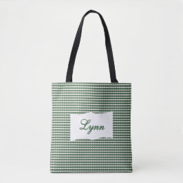 Classic Green & White Gingham | Personalized Name トートバッグ